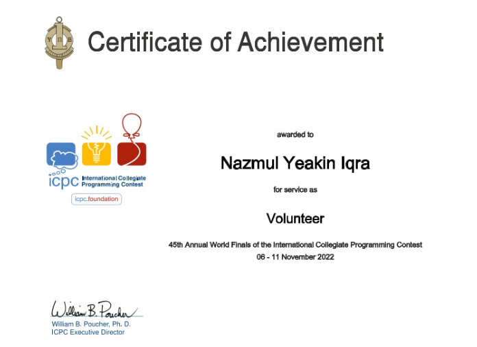 Volunteered at ICPC World Finals 2021 | Dhaka